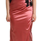 Dolce & Gabbana Elegant Pink Maxi Dress with Black Tassel Accent