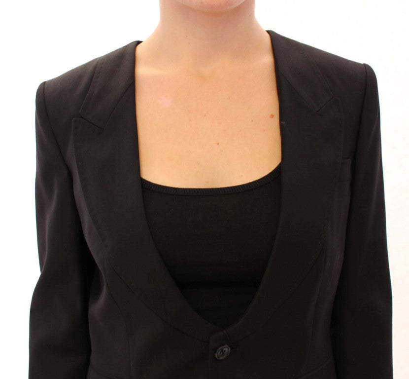 Dolce & Gabbana Elegant Silk-Blend Black Blazer with Scarf Back Detail