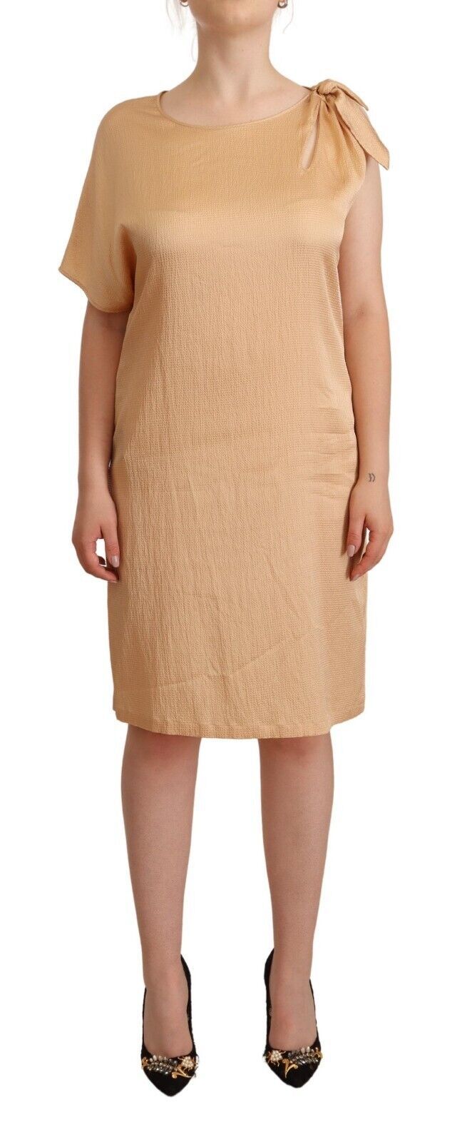 Moschino Elegant One-Sleeve Beige Shift Dress