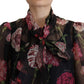 Dolce & Gabbana Elegant Floral Silk Scarf Neck Blouse