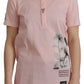 Dolce & Gabbana Floral Henley Cotton Tee in Pink