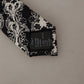 Dolce & Gabbana Black White Flower 100% Silk Print Adjustable Accessory Tie