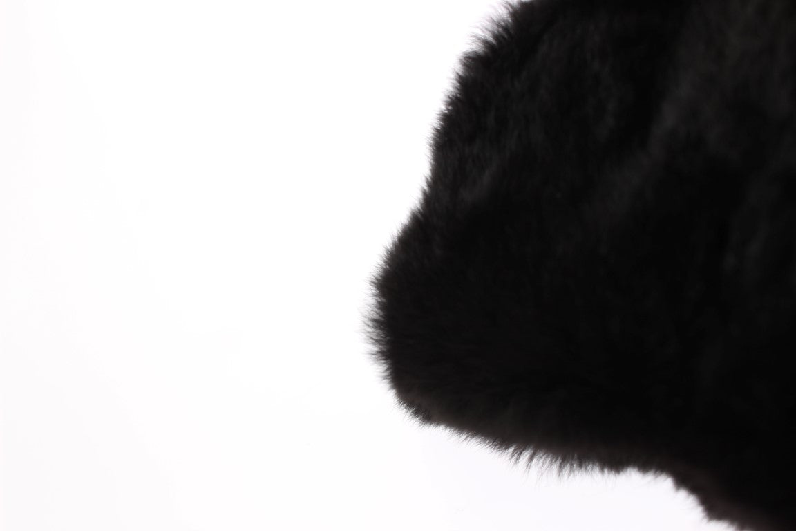 Dolce & Gabbana Chic Black Weasel Fur Hooded Scarf Wrap