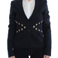 Exte Chic Black Stretch Blazer with Gold Button Detail