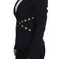 Exte Chic Black Stretch Blazer with Gold Button Detail