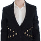 Exte Chic Black Stretch Blazer with Gold Button Detail