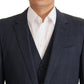 Dolce & Gabbana Elegant Dark Blue Cotton Three Piece Martini Suit