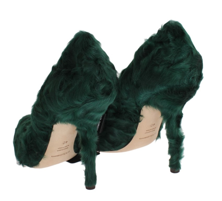 Dolce & Gabbana Elegant Green Xiangao Fur Leather Pumps