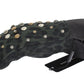 Dolce & Gabbana Gray Wool Shearling Studded Green Leopard Gloves