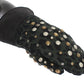 Dolce & Gabbana Gray Wool Shearling Studded Green Leopard Gloves