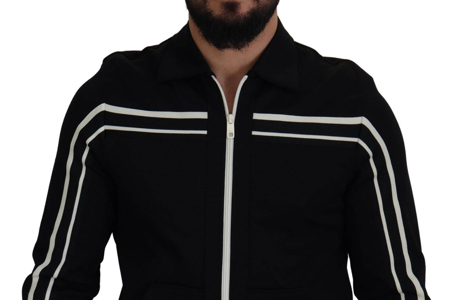 Dolce & Gabbana Elegant Full Zip Black and White Sweater