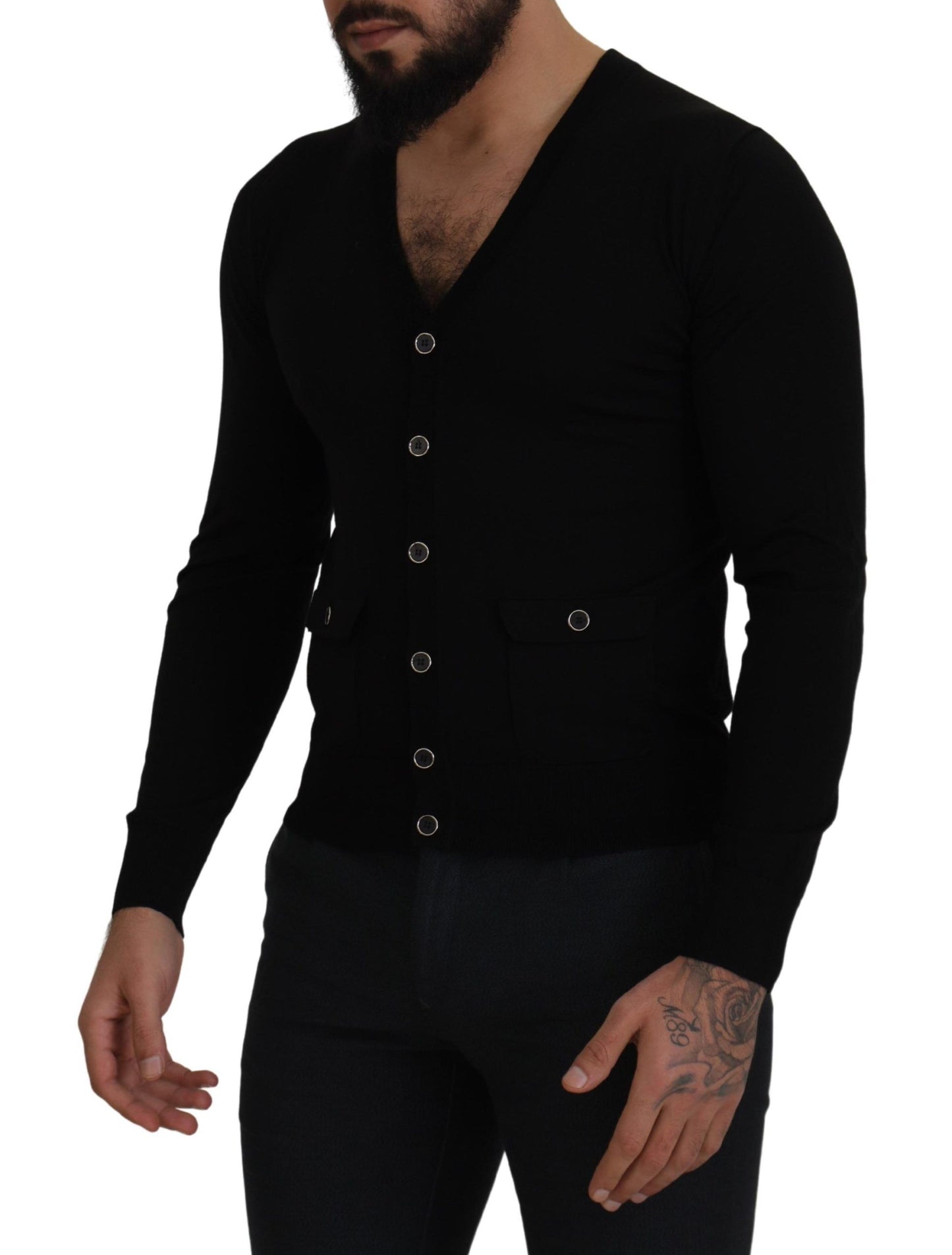 Dolce & Gabbana Elegant Wool Buttoned Black Cardigan