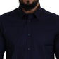 Versace Collection Elegant Dark Blue Cotton Blend Dress Shirt