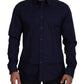 Versace Collection Elegant Dark Blue Cotton Blend Dress Shirt