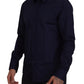 Versace Collection Elegant Dark Blue Cotton Blend Dress Shirt