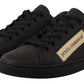 Dolce & Gabbana Black Gold Leather Low Top Sneakers Womens Shoes