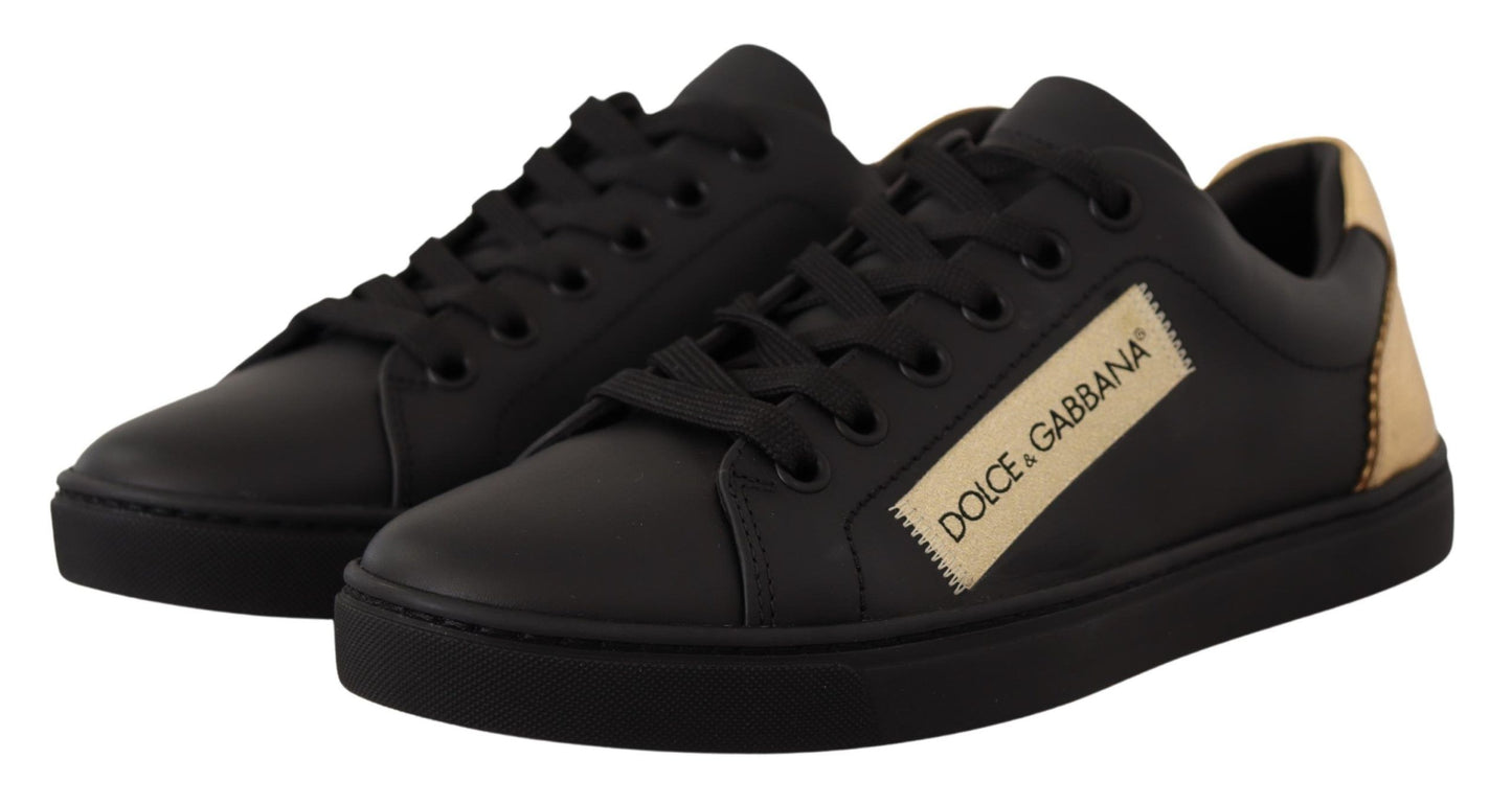 Dolce & Gabbana Black Gold Leather Low Top Sneakers Womens Shoes