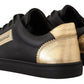 Dolce & Gabbana Black Gold Leather Low Top Sneakers Womens Shoes