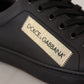 Dolce & Gabbana Black Gold Leather Low Top Sneakers Womens Shoes