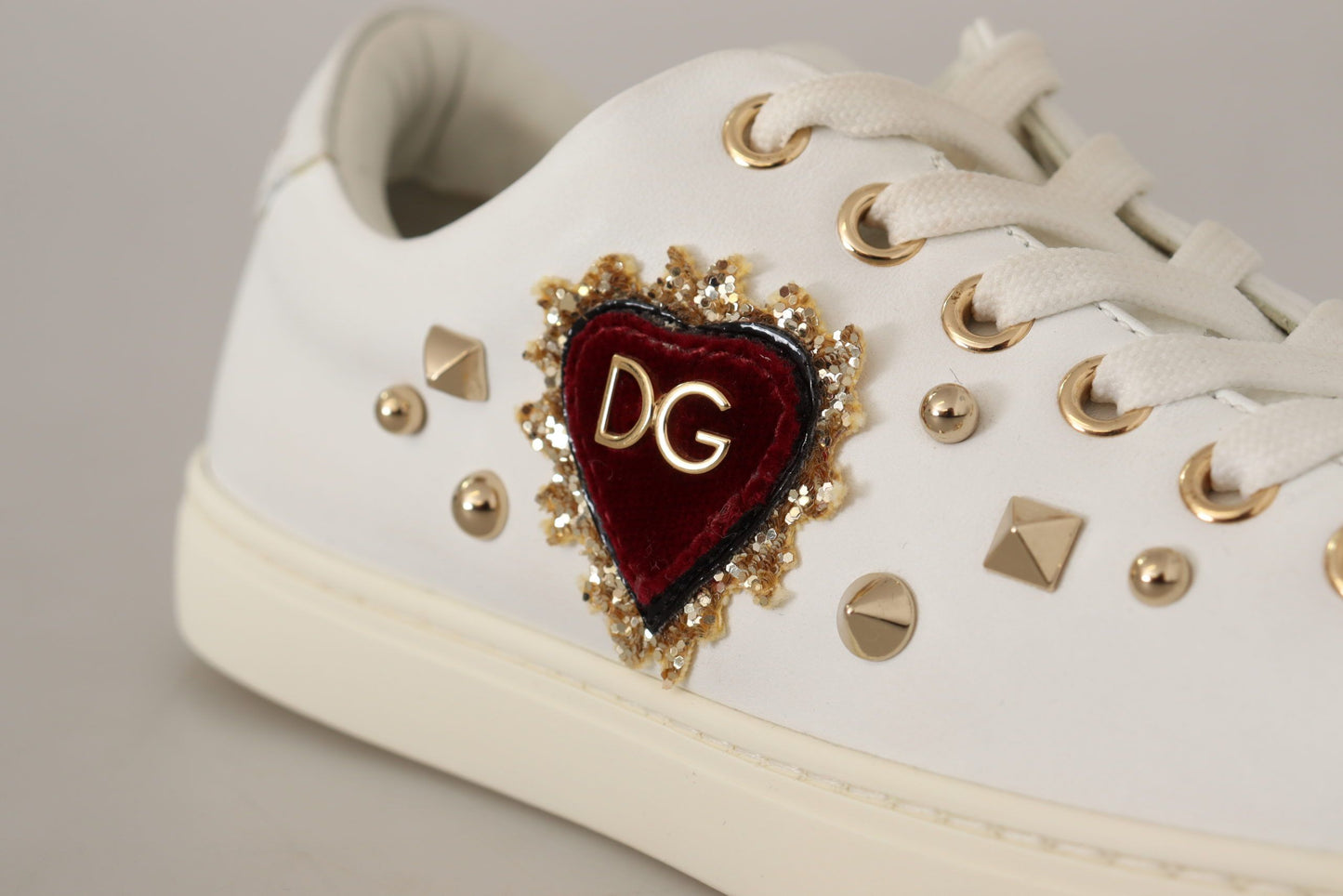 Dolce & Gabbana Studded Heart Leather Sneakers - Pure Elegance