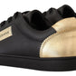 Dolce & Gabbana Elegant Black and Gold Low-top Leather Sneakers