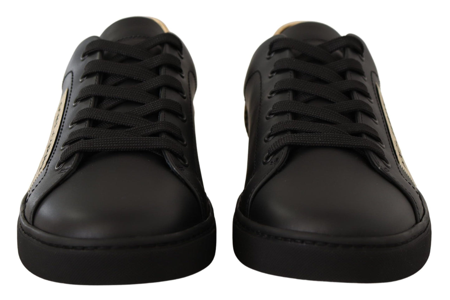 Dolce & Gabbana Elegant Black and Gold Low-top Leather Sneakers