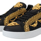 Dolce & Gabbana Black Gold Baroque Portofino Leather Sneakers Shoes