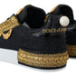 Dolce & Gabbana Black Gold Baroque Portofino Leather Sneakers Shoes