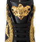 Dolce & Gabbana Black Gold Baroque Portofino Leather Sneakers Shoes