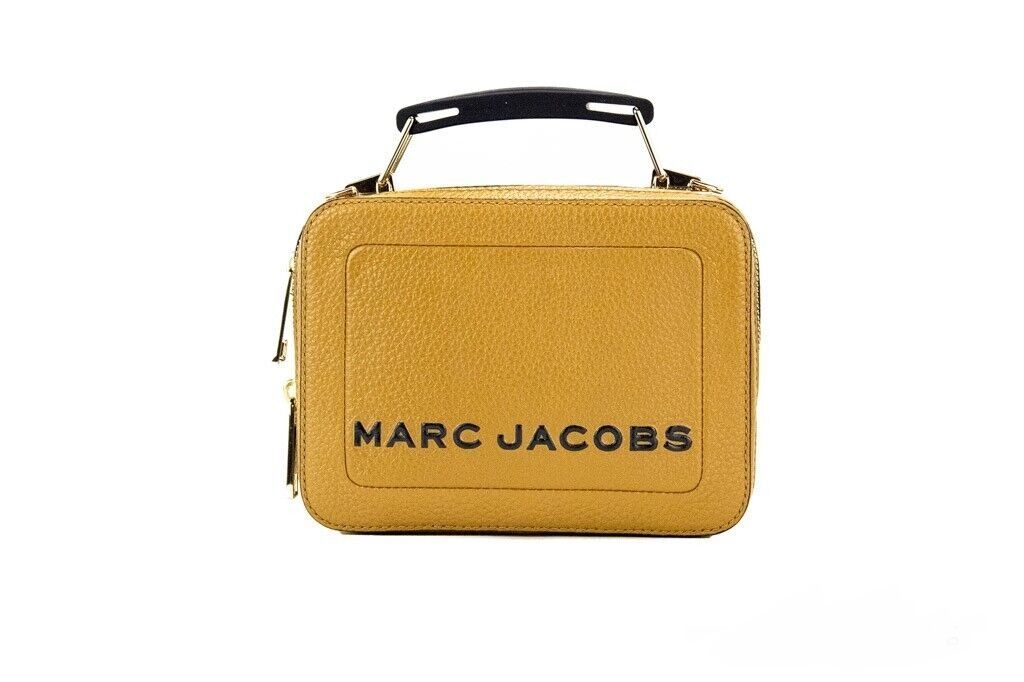 Marc Jacobs The Box Golden Brown Textured Leather Logo Top Handle Crossbody Bag