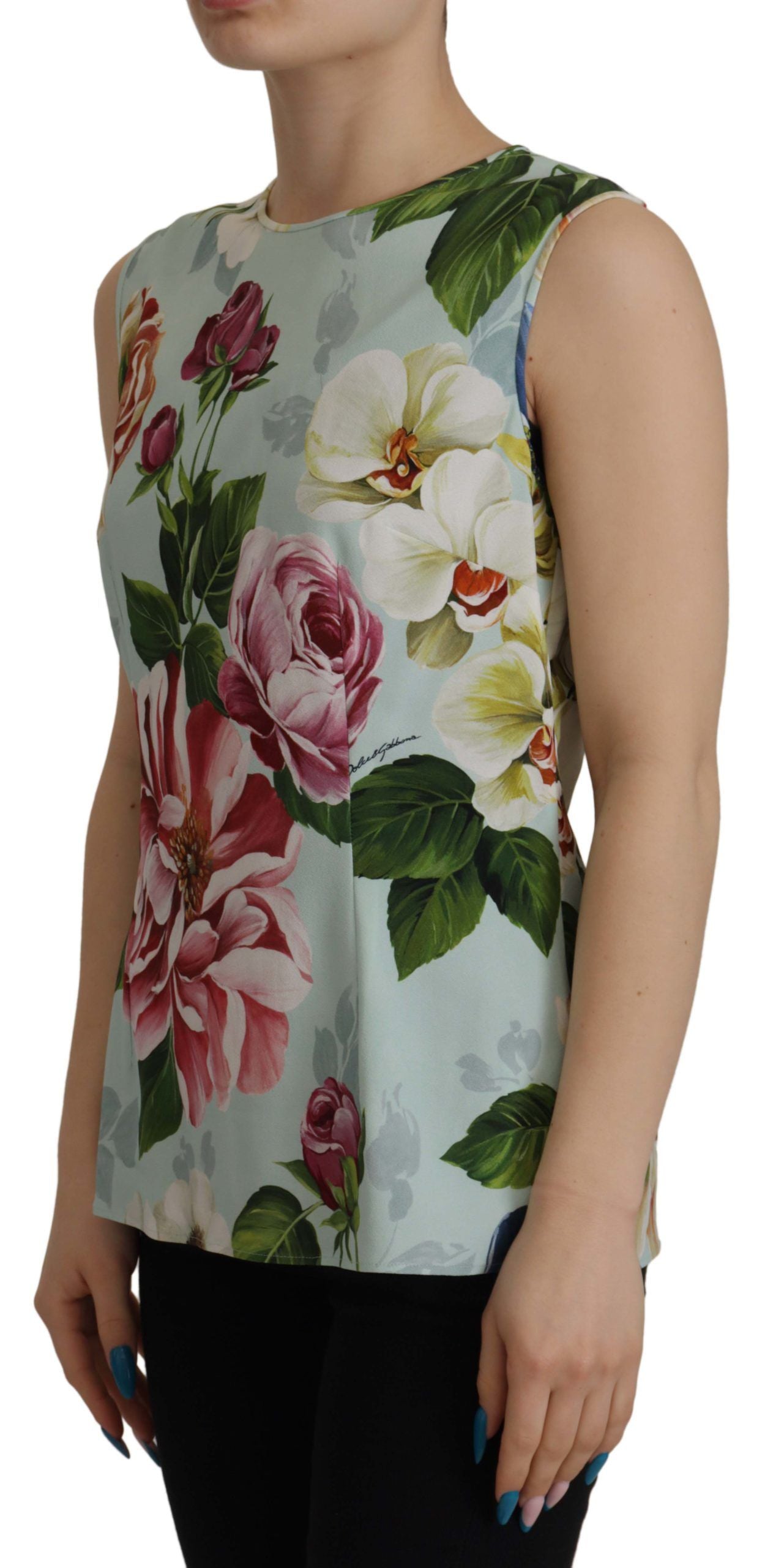 Dolce & Gabbana Chic Round Neck Sleeveless Tank with Tropical Rose Print