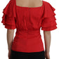 Dolce & Gabbana Elegant Red Silk V-Neck Ruffle Blouse