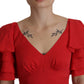 Dolce & Gabbana Elegant Red Silk V-Neck Ruffle Blouse