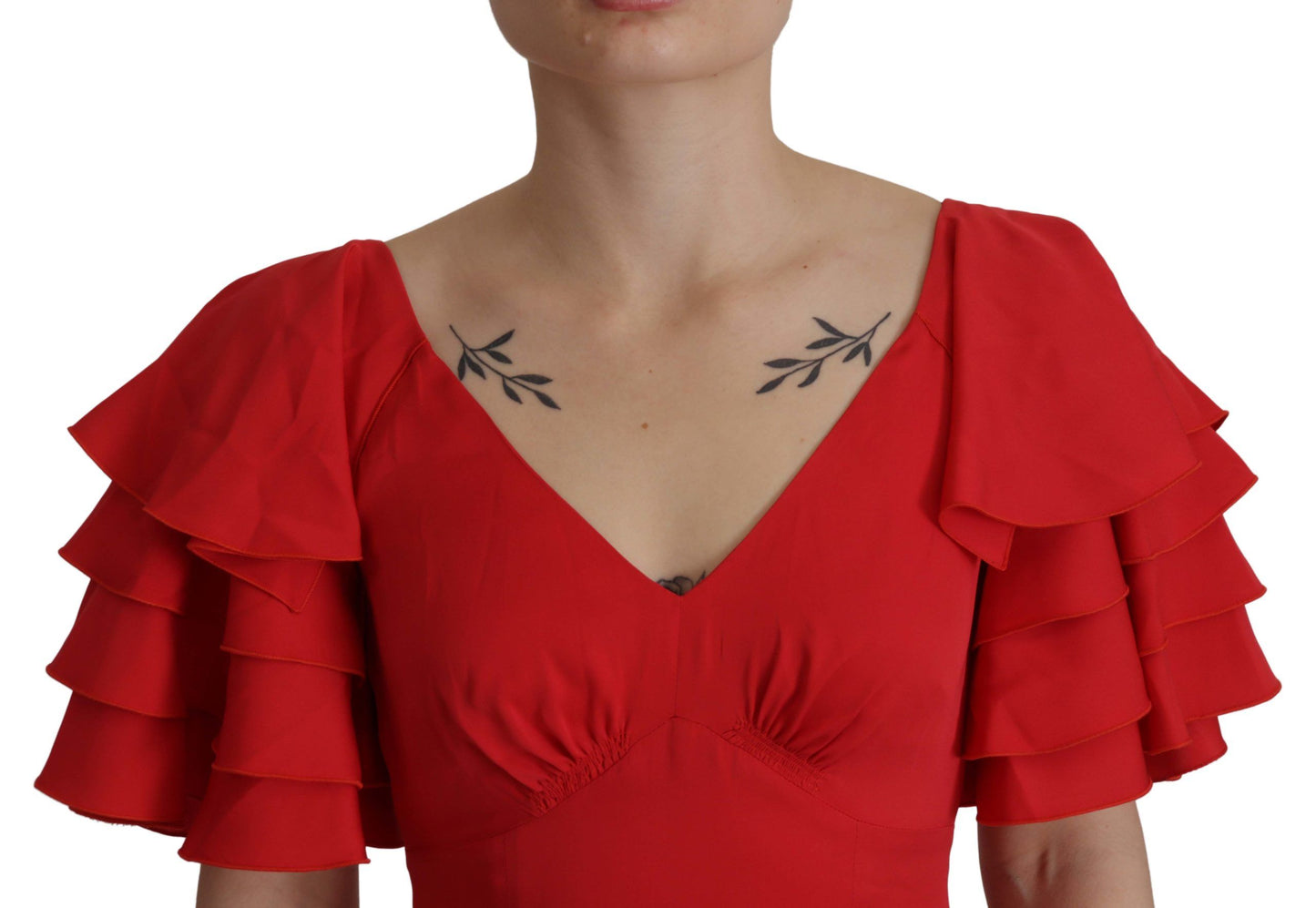 Dolce & Gabbana Elegant Red Silk V-Neck Ruffle Blouse