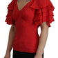 Dolce & Gabbana Elegant Red Silk V-Neck Ruffle Blouse