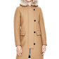 Sandro Women's Camel Kurt Wool Coat Fur Trim Hood