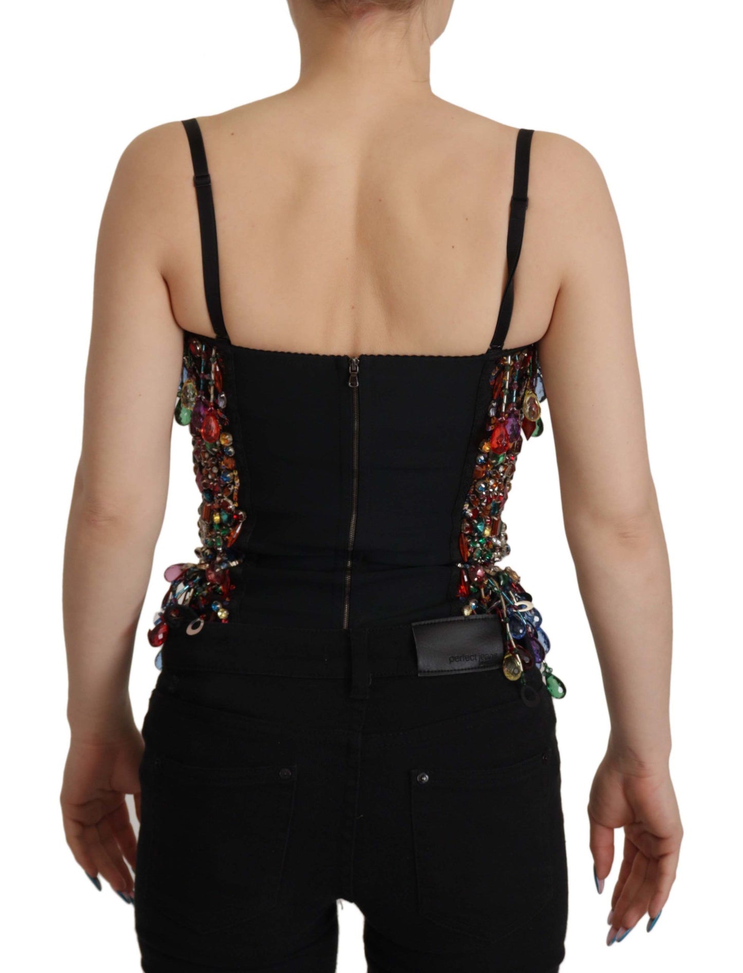 Dolce & Gabbana Multicolor Sleeveless Bustier Jeweled Spring Top