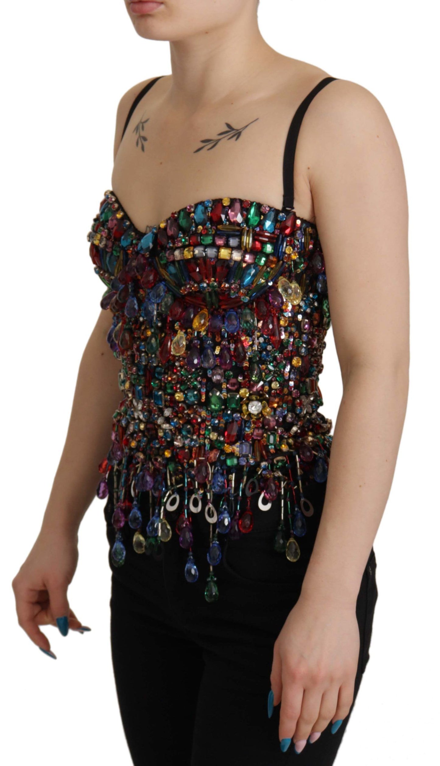 Dolce & Gabbana Multicolor Sleeveless Bustier Jeweled Spring Top