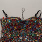 Dolce & Gabbana Multicolor Sleeveless Bustier Jeweled Spring Top