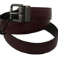 Dolce & Gabbana Men Bordeaux Leather Belt with Gray Brushed Buckle