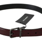 Dolce & Gabbana Men Bordeaux Leather Belt with Gray Brushed Buckle