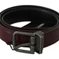 Dolce & Gabbana Men Bordeaux Leather Belt with Gray Brushed Buckle