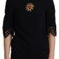 Dolce & Gabbana Elegant Beaded Logo Zip Sleeve Blouse