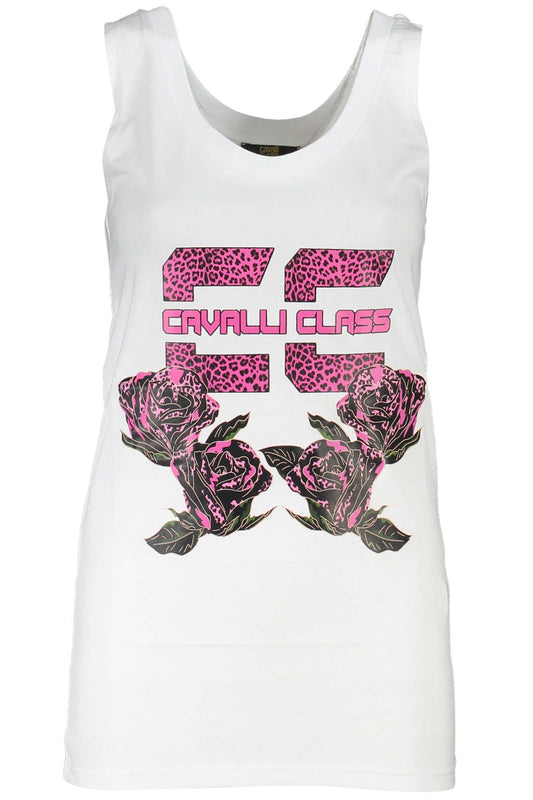 Cavalli Class Elegant White Cotton Tank Top with Logo Print