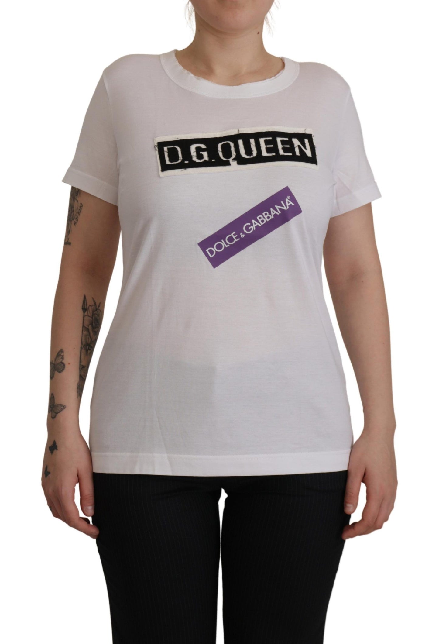 Dolce & Gabbana Elegant White Cotton DG Queen Tee