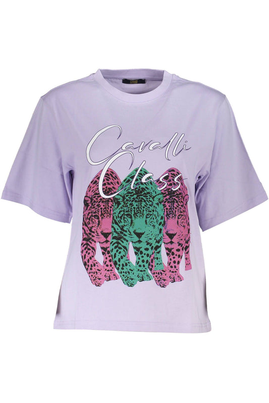 Cavalli Class Elegant Purple Slim Fit Tee with Chic Print