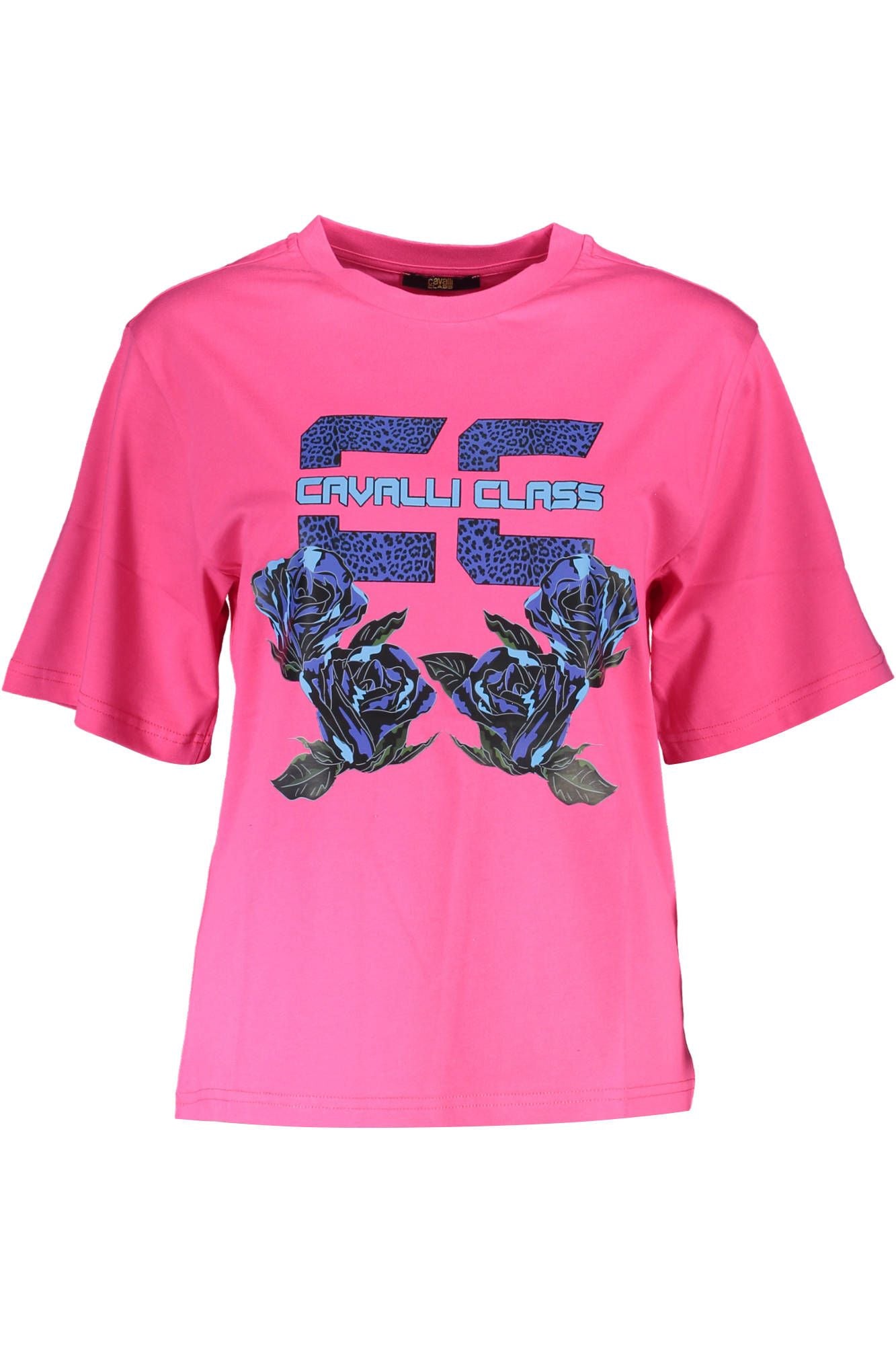 Cavalli Class Elegant Pink Printed Tee with Chic Appeal