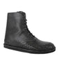 Bottega Veneta Men's Dark Gray Leather Side Zipper Boots