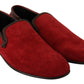 Dolce & Gabbana Red Suede Leather Slip On Loafers Men's Shoes