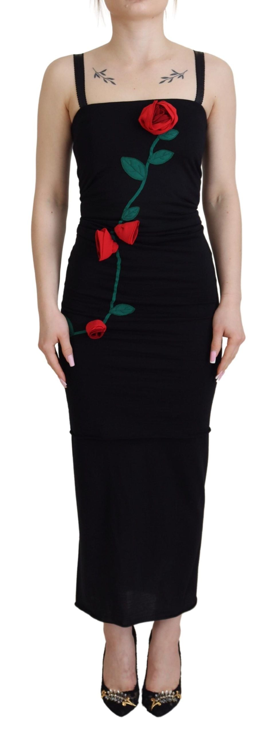 Dolce & Gabbana Elegant Embroidered Wool Bodycon Dress